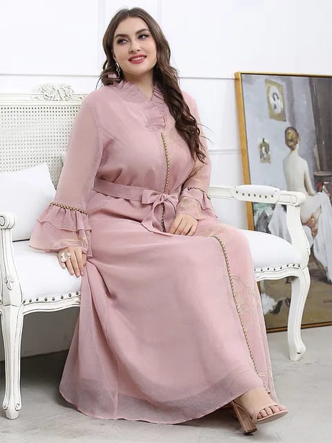 Women's Plus Size European and American temperament large swing type pink long large size dress X4615631 - Tuzzut.com Qatar Online Shopping