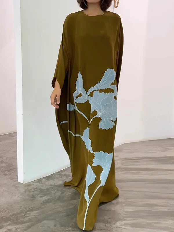 Loose Printed Round-Neck Maxi Dresses 132040 Loose Printed Round-Neck Maxi Dresses 132040
