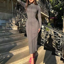 Women's Casual Long Dress, Elegant Street Club Wear, Colorful Outfits, Crew Neck, Long Sleeve Stripe, Slim, Mid Waist, Pullover, Dress, Single-Length   B183586 - TUZZUT Qatar Online Shopping