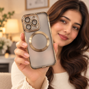 IP 14 PRO Transparent Magnetic Case with Camera Protection  Gold MF 1978