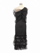 Women Dress Elegant Off-the-shoulder Flanged Black Sexy Tulle Fashion Holiday Party Dress Female 070732909 - Tuzzut.com Qatar Online Shopping