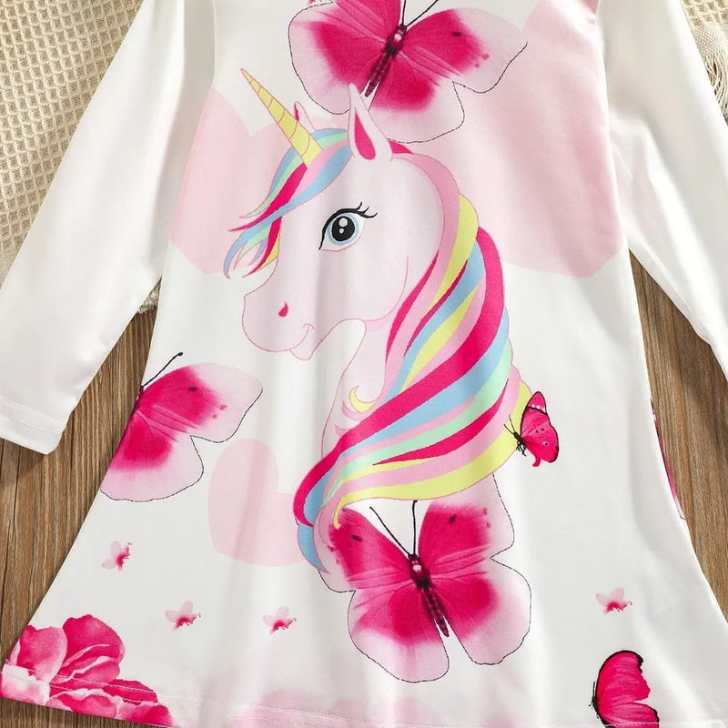 PatPat Toddler Girl Animal Unicorn Butterfly Print Long-sleeve Dress 20065032 - Tuzzut.com Qatar Online Shopping
