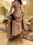 Aileen Satin Long Luxury Evening Dresses for Women Champagne Woman's Evening Dress Shoulder Shiny Robe Prom Dresses K1N2Y0 - Tuzzut.com Qatar Online Shopping