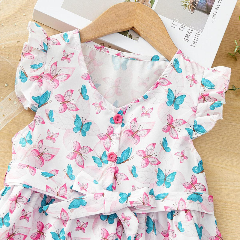 Toddler Girls Butterfly Print Ruffle Trim Belted Dress   1550829 - TUZZUT Qatar Online Shopping