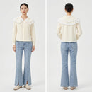 Cream Ruffle-Collar Blouse & Light Blue Flared Jeans Set H-8