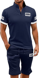 Men Lightweight Short Sleeve Stand Collar Sportswear Set  S47051610 - TUZZUT Qatar Online Shopping