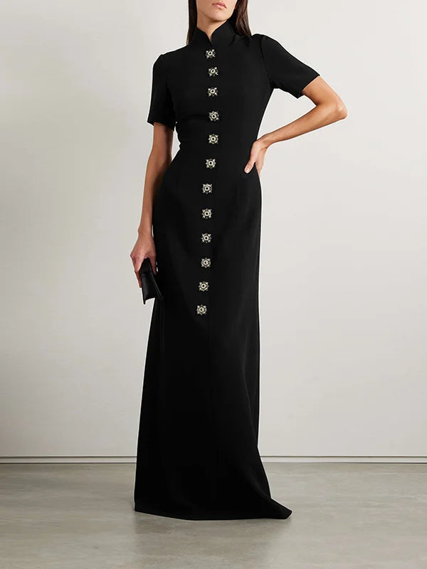 Elegant Vintage Button Long Dress for Women 135629
