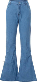 Women Jeans Mid Waist Side Pockets Slimming Casual Party Street Wide Leg Lace Up Bell Bottom Pants    S4057094 - TUZZUT Qatar Online Shopping