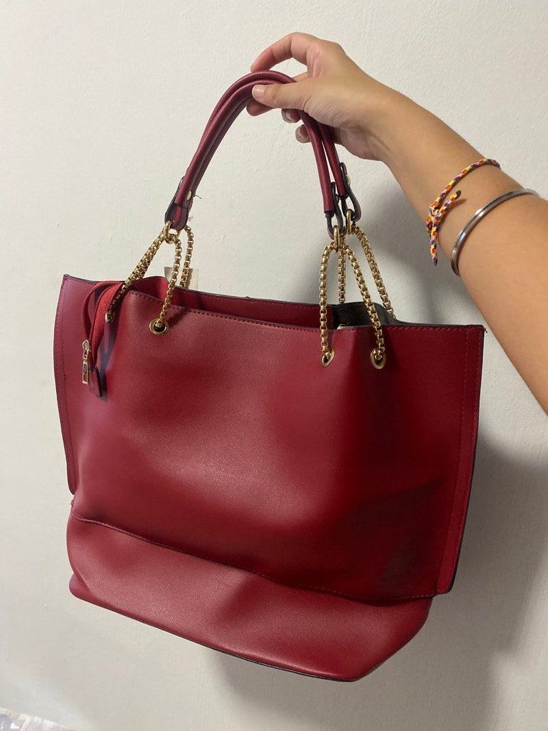 3 Piece Red & Black Handbag 1918 - TUZZUT Qatar Online Shopping