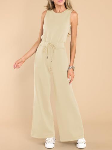 Air Essentials Jumpsuits For Women Loose Casual Crew Neck Romper Wide Leg Long Pants Baggy Overalls with Pockets B71793 Air Essentials Jumpsuits For Women Loose Casual Crew Neck Romper Wide Leg Long Pants Baggy Overalls with Pockets B71793