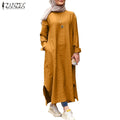 ZANZEA Women Vintage Floral Printed Dress Autumn O Neck Long Sleeve S S4005447 - Tuzzut.com Qatar Online Shopping