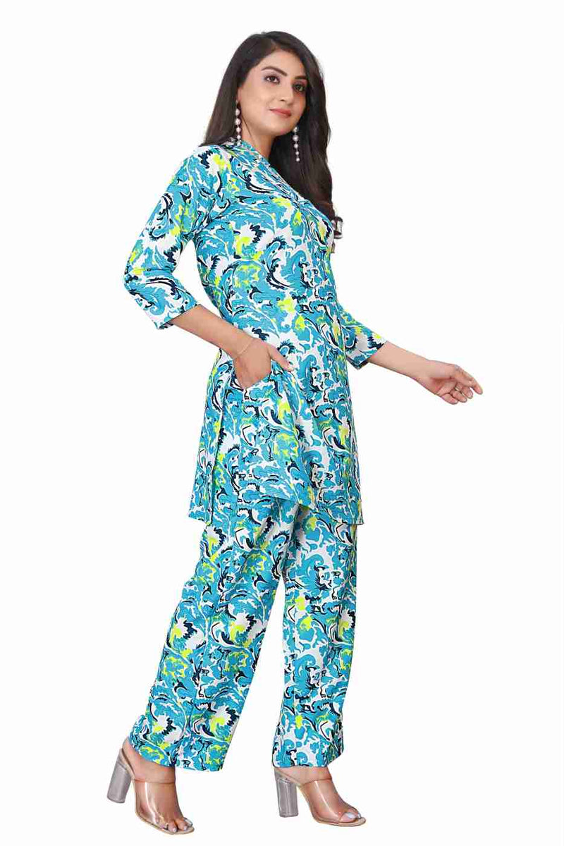 Women's Cotton Polyester Mix Fabric Printed Night suit Pajama Co-Ord Set - VKT900