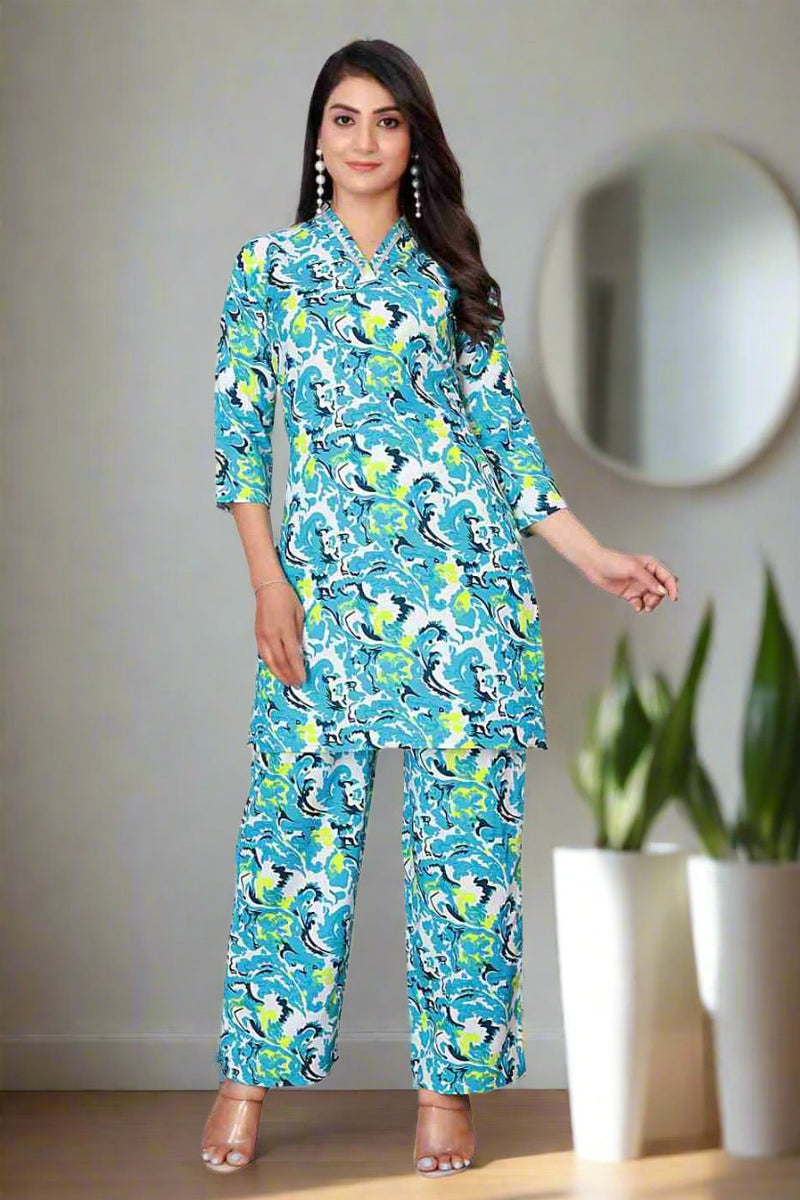 Women's Cotton Polyester Mix Fabric Printed Night suit Pajama Co-Ord Set - VKT900