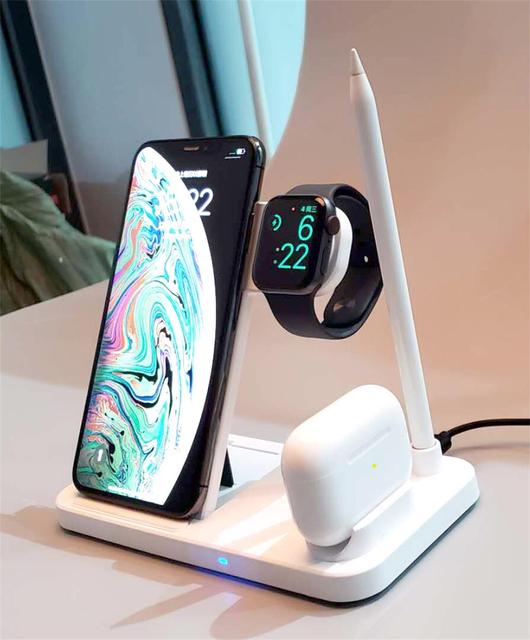 4 In 1 Wireless Charging Stand For IOS 14 13 12 11 XS XR X 8Plus 10W Fast Charger For Pencil 1/2 Watch Earphones Android 9V/2A S3844147 - Tuzzut.com Qatar Online Shopping