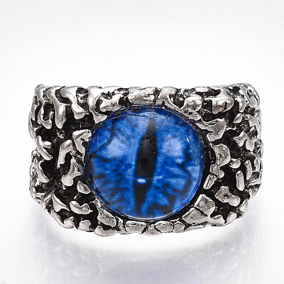 Dragon Eye Alloy Glass Cuff Finger Rings Wide Band Rings Antique Silver Blue S4635095 - Tuzzut.com Qatar Online Shopping