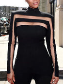 Long Sleeves Skinny Mesh Solid Color Split-Joint High Neck T-Shirts Top 156550 - TUZZUT Qatar Online Shopping