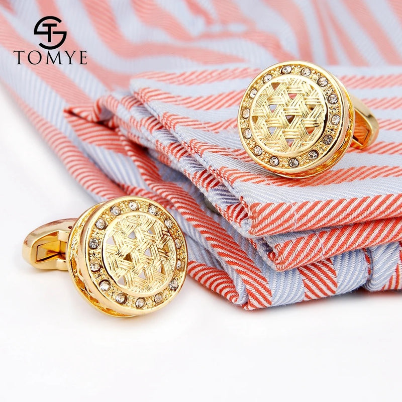 2pcs Men's Cufflin Luxury Crystal High Quality French Tuxedo Formal Shirt Business Gifts Gold Cuff Links Jewelry XK18S002