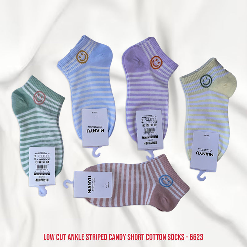 Low Cut Ankle Striped Candy Short Cotton Socks - 6623 - Tuzzut.com Qatar Online Shopping