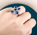 Silver plated studded with zirconia diamond in dark indigo color stone ring S4642469 - TUZZUT Qatar Online Shopping