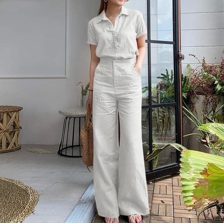 Women Summer Wide Leg Pants Short Sleeve Lounge Sets 000993007 Women Summer Wide Leg Pants Short Sleeve Lounge Sets 000993007