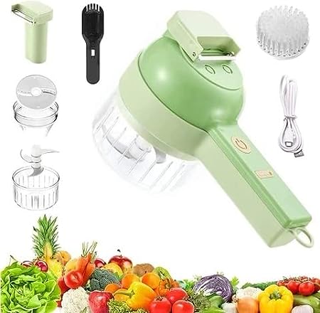 4 in 1 Handheld Electric Vegetable Cutter Set, Portable Mini Wireless Food Processor with Brush, Gatling Vegetable Cutter Electric Garlic Chopper for Garlic Pepper Chili Onion Celery Ginger M