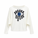 Ivory Long-Sleeve Top with Blue Sequin Eye Design MC-A44