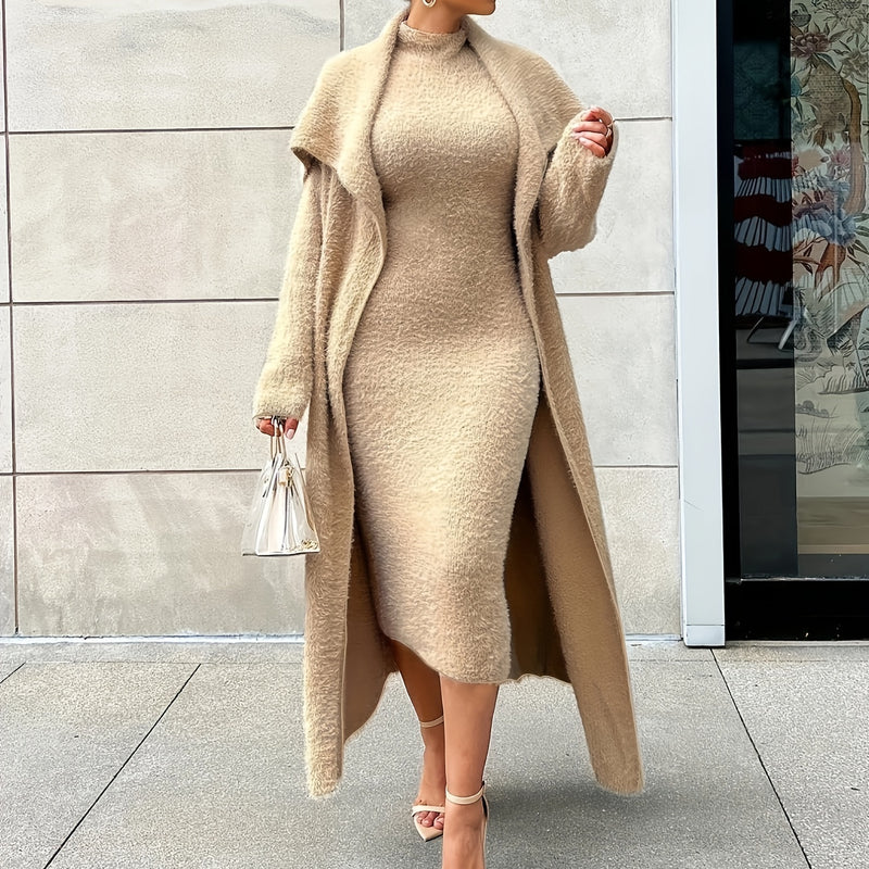 Women Long Cardigan Dress 2 Piece Set 28222 - TUZZUT Qatar Online Shopping