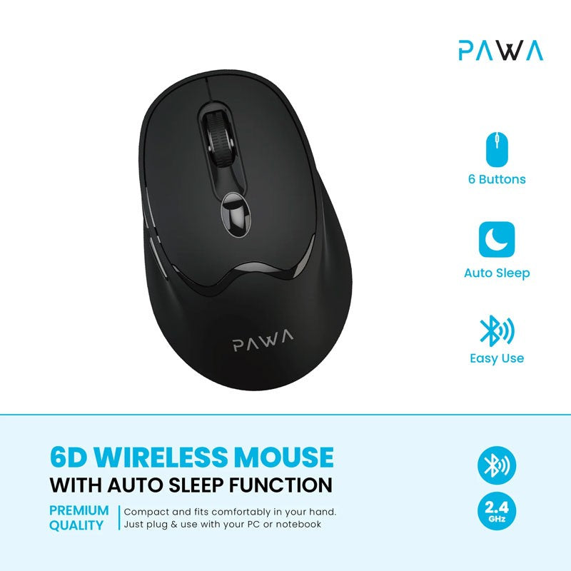 PAWA 6D Wireless Mouse With Auto Sleep Function -Black PAWA 6D Wireless Mouse With Auto Sleep Function -Black