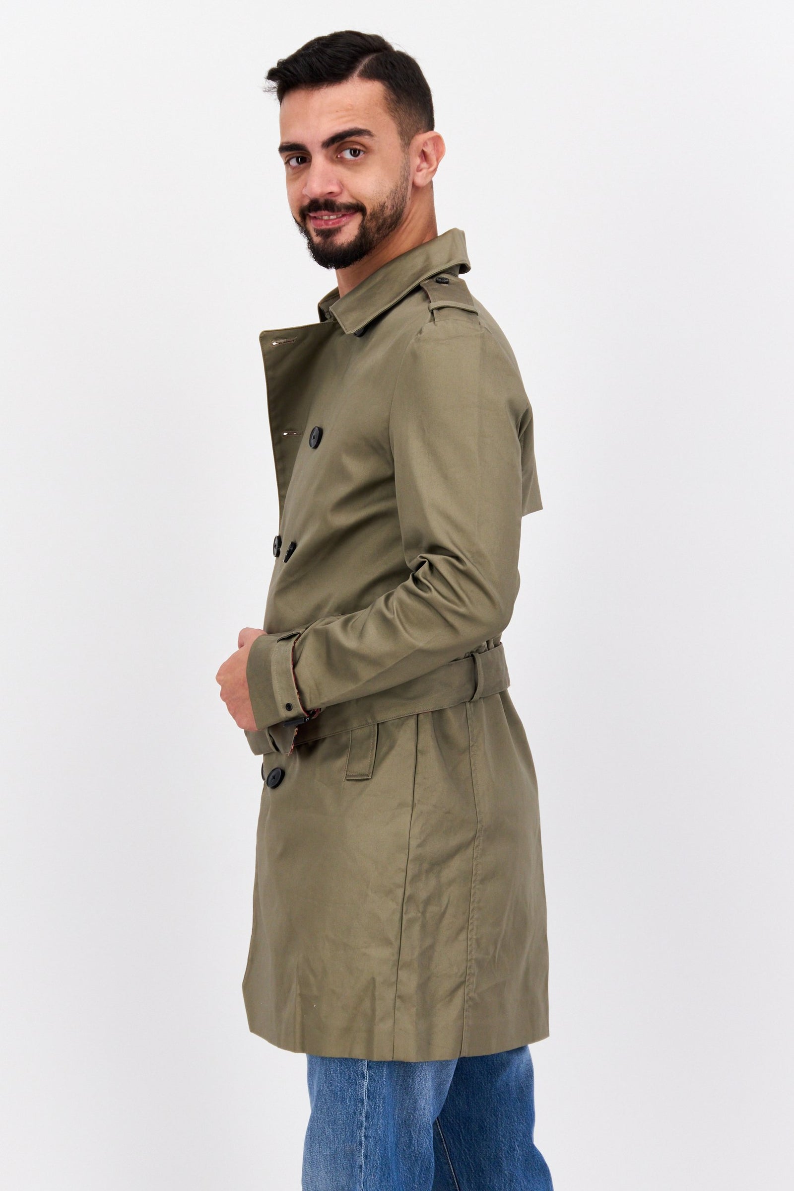 Men Solid Cortez Trench Coat, Khaki A001 Men Solid Cortez Trench Coat, Khaki A001