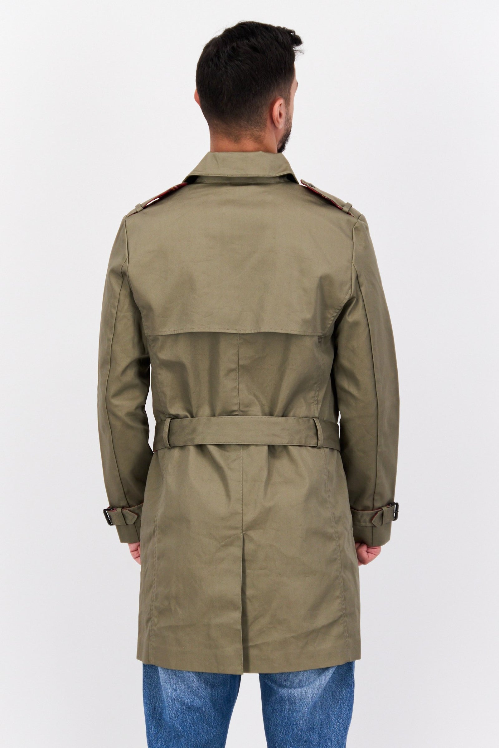 Men Solid Cortez Trench Coat, Khaki A001 Men Solid Cortez Trench Coat, Khaki A001