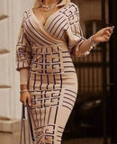 Women's Short Dress V-Neck Long Sleeve Female Dresses Striped Dress S594150 - TUZZUT Qatar Online Shopping