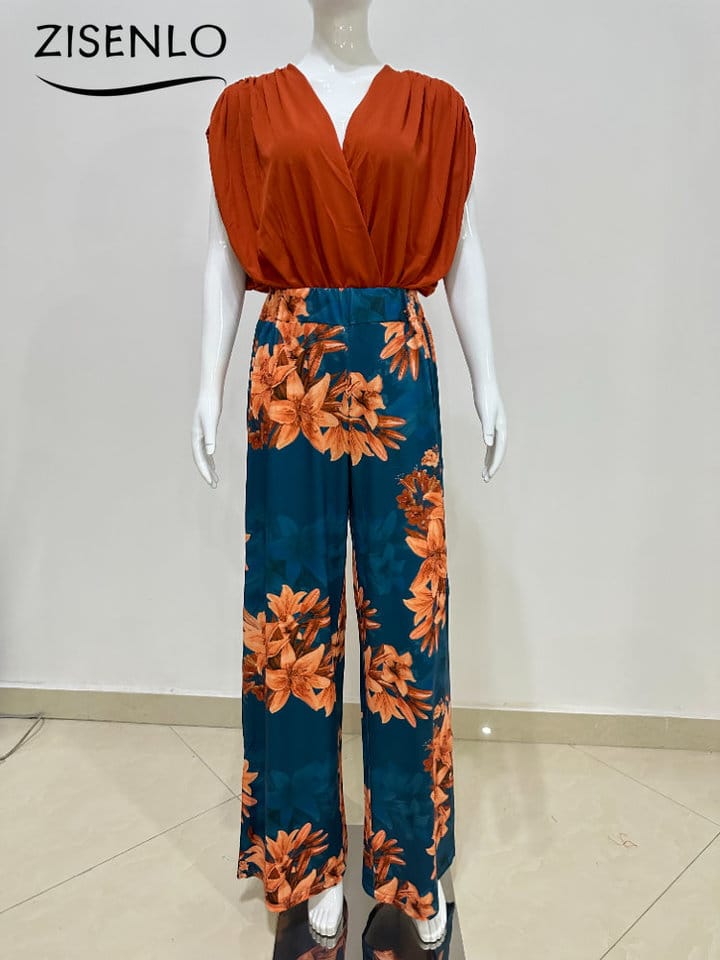 Women's Printed Batwing Sleeve Wide Leg Summer Outfits Elegant Pant Sets New 2 Piece Set Trousers Suit S4516549 Women's Printed Batwing Sleeve Wide Leg Summer Outfits Elegant Pant Sets New 2 Piece Set Trousers Suit S4516549