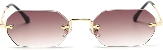 Rimless Octagonal Gold With Brown Sunglasses AM76 Rimless Octagonal Gold With Brown Sunglasses AM76