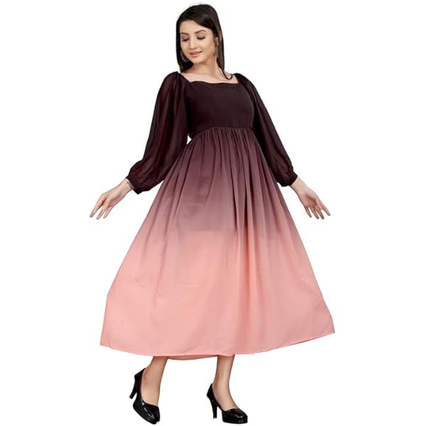 Women's  Round Neck, Full Sleeves Long Ombre Dress  141821 - TUZZUT Qatar Online Shopping