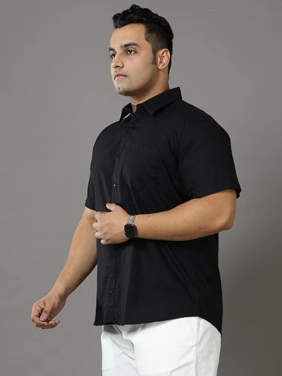 Men s Rich Black Solid Half Sleeve Shirt C181# Men s Rich Black Solid Half Sleeve Shirt C181#