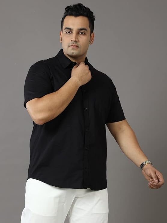 Men s Rich Black Solid Half Sleeve Shirt C181# Men s Rich Black Solid Half Sleeve Shirt C181#
