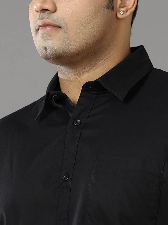 Men s Rich Black Solid Half Sleeve Shirt C181# Men s Rich Black Solid Half Sleeve Shirt C181#