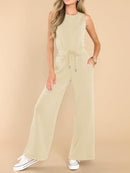 Air Essentials Jumpsuits For Women Loose Casual Crew Neck Romper Wide Leg Long Pants Baggy Overalls with Pockets   B71793 - TUZZUT Qatar Online Shopping