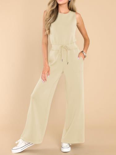 Air Essentials Jumpsuits For Women Loose Casual Crew Neck Romper Wide Leg Long Pants Baggy Overalls with Pockets B71793 Air Essentials Jumpsuits For Women Loose Casual Crew Neck Romper Wide Leg Long Pants Baggy Overalls with Pockets B71793
