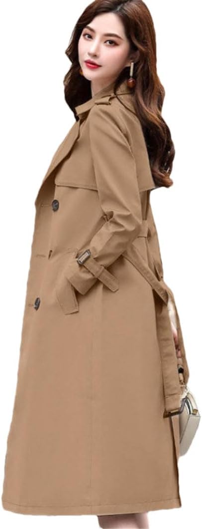 Windbreaker Autumn Winter Women Lapel Double Breasted Trench Coat 26820 - TUZZUT Qatar Online Shopping