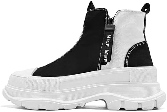 Casual Zip Patchwork Canvas Chunky Platform Ankle Boots S003 - TUZZUT Qatar Online Shopping