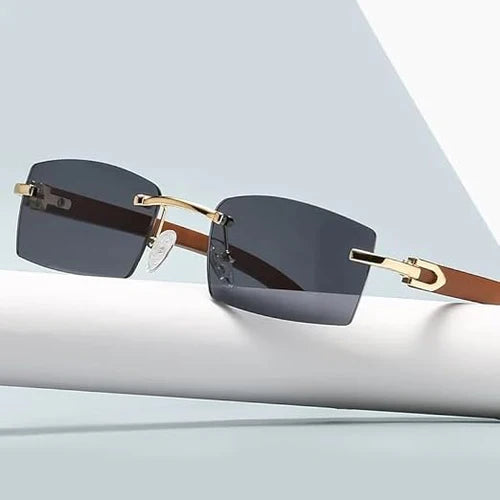 Rectangular Rimless Wooden Frame Sunglasses SG09 Rectangular Rimless Wooden Frame Sunglasses SG09