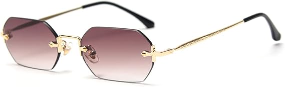 Rimless Octagonal Gold With Brown Sunglasses AM76 Rimless Octagonal Gold With Brown Sunglasses AM76
