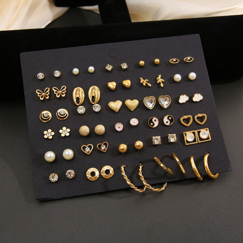 30pcs Rhinestone Decor Stud Earrings 434279