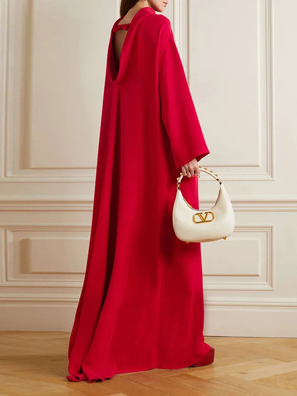 Long Sleeves Hollow Pockets Solid Color High-Neck Evening Dresses 126766 Long Sleeves Hollow Pockets Solid Color High-Neck Evening Dresses 126766