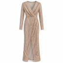 Women’s Champagne Rose Gold Sequin Wrap Evening Dress 382701 - XXL
