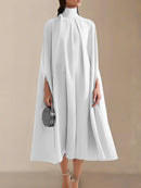 Simple Batwing Sleeves Lace-Up Solid Color High-Neck Midi Dresses 113993 - TUZZUT Qatar Online Shopping