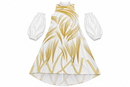 Women’s White & Gold Abstract Print Maxi Dress with Detached Sleeves 5MR3WS - S