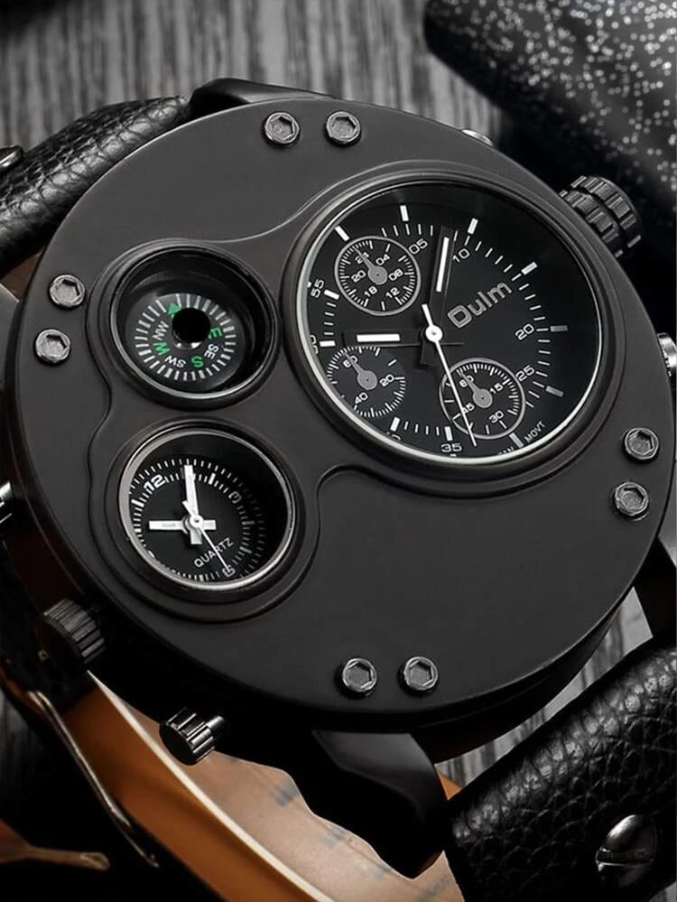 Oulm Unique Sport Watches Men Luxury Brand Two Time Zone Wristwatch Decorative Compass Male Quartz Watch relogio masculino S4589386