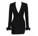 Long Sleeve Suit Jacket Feather Split Mini Dress   S5001192 - TUZZUT Qatar Online Shopping